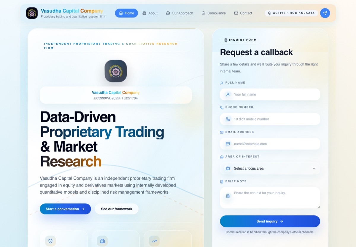 Vasudha Capital website screenshot